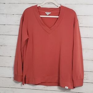 Orvis Women's Coral / Burnt Orange V-Neck Sweatshirt Super Soft Comfy Lounge Sm